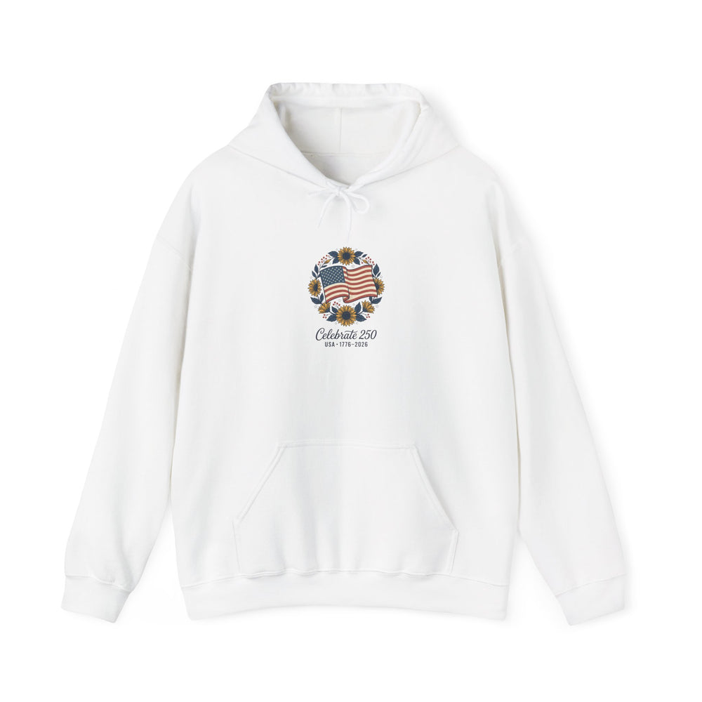 250th Independence Anniversary Floral Flag Hoodie | 4th of July Patriotic Sweatshirt