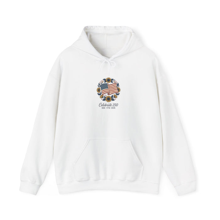 250th Independence Anniversary Floral Flag Hoodie | 4th of July Patriotic Sweatshirt