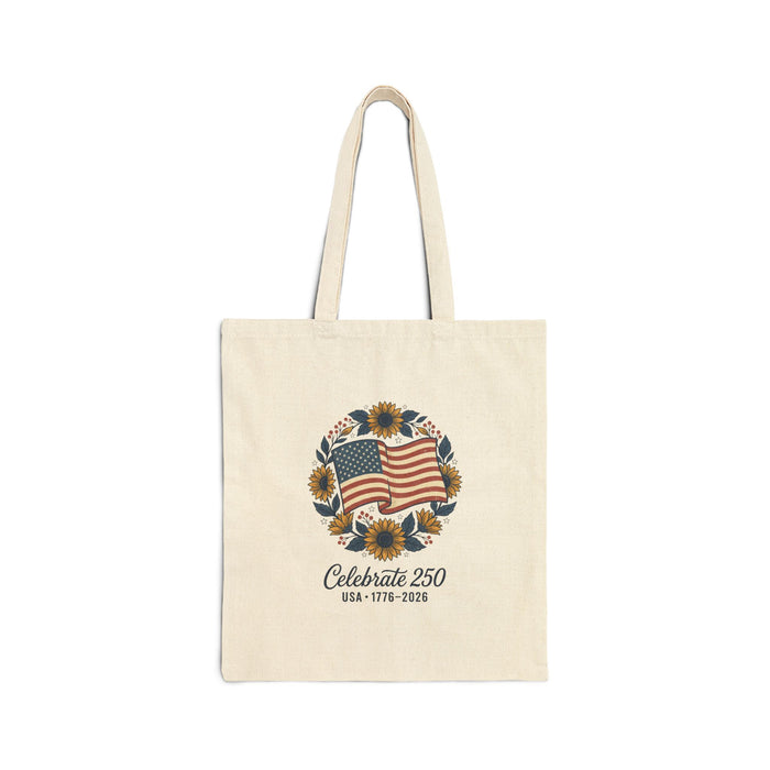 Celebrate 250 Flag Wreath Tote | 1776-2026 Patriotic Canvas