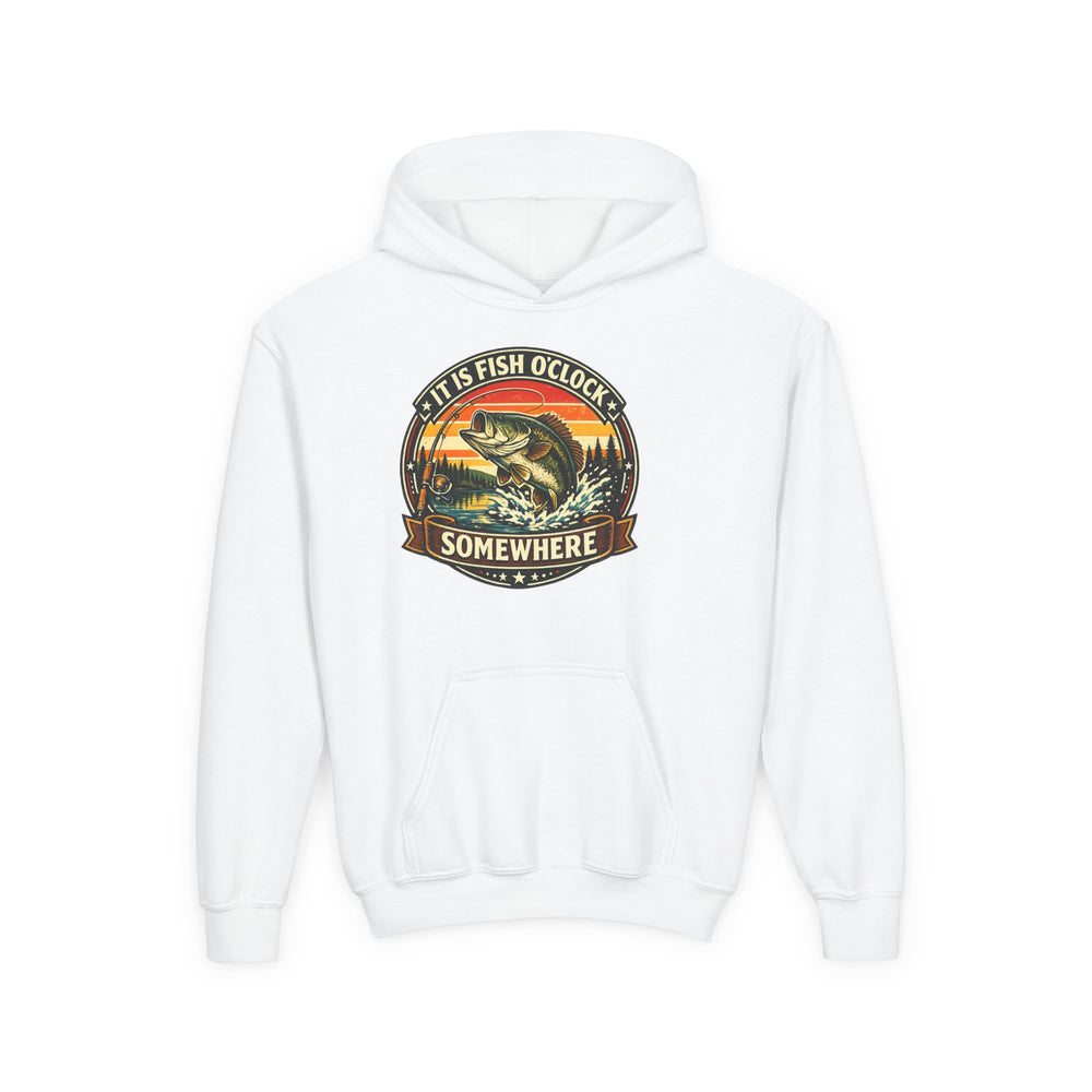 Youth Hoodie — “It’s Fish O’Clock Somewhere” Fishing Graphic Hoodie