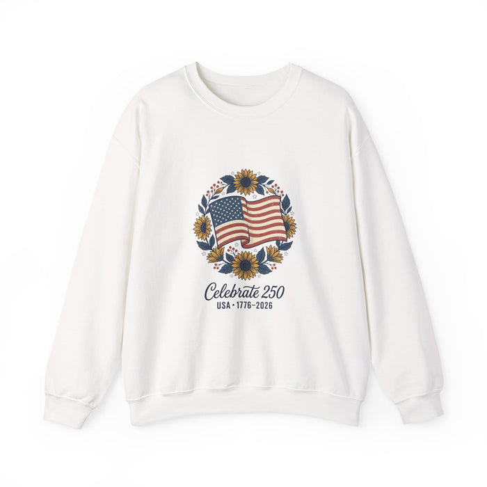 Celebrate 250 USA Crewneck Sweatshirt | 4th of July Patriotic Anniversary