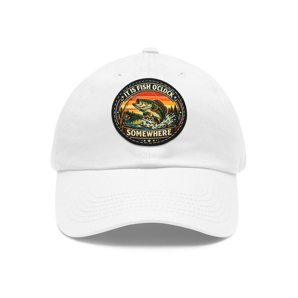 Fishing Dad Hat — 'It's Fish O'Clock Somewhere' Leather Patch Cap